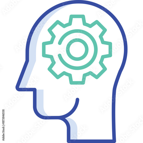 Icon of head with gear inside representing intelligence and thought process