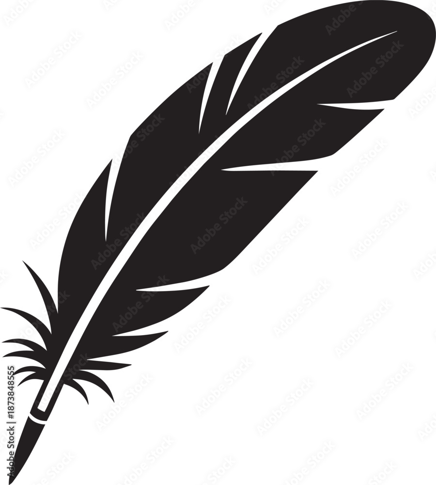 Obraz premium Black feather silhouette simple drawing of bird plume vector illustration graphic element