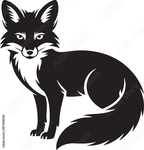 Black silhouette of majestic fox standing with bushy tail vector illustration graphic design