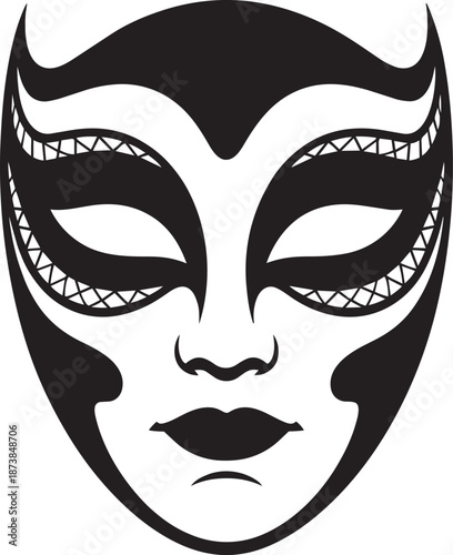 Elegant masquerade mask silhouette with decorative lace patterns and feline features for gala