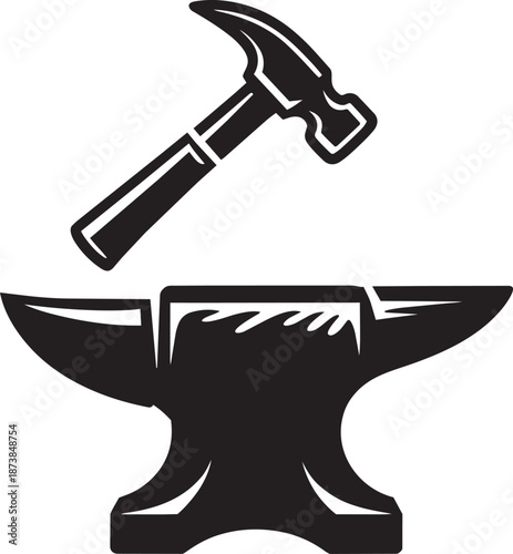 Hammer and anvil symbol black silhouette isolated on transparent background blacksmithing tool