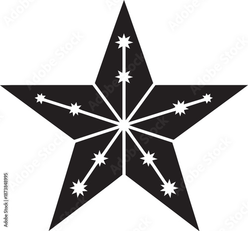 Stylized five-pointed star with smaller stars inside radiating from center