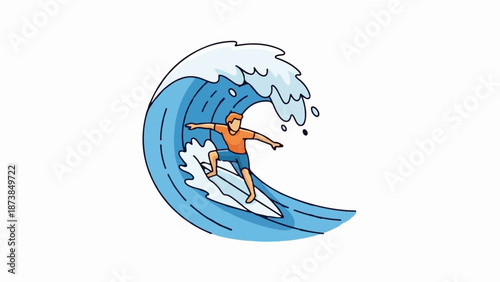 Cartoon surfer riding a breaking wave