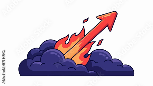 Fiery arrow breaking through dark clouds, signifying rapid progress or breakthrough