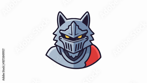 Fierce wolf warrior in ornate metal armor with glowing yellow eyes