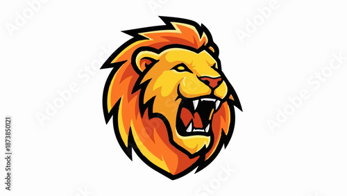 Fierce lion head with fiery mane, roaring aggressively