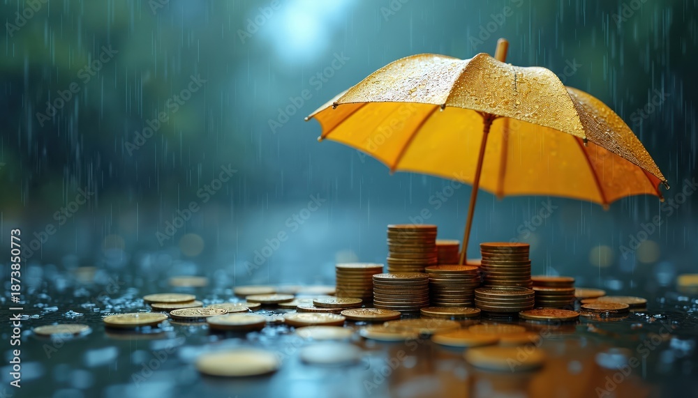 custom made wallpaper toronto digitalGold coins stack under yellow umbrella in rain. Money savings protection in economic downturn. Symbol of safety business financial investment. Concept of risk management. Insurance covers money