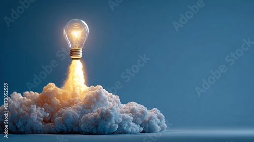 Igniting innovation with a bright idea taking off like a rocket. The spark of creativity propels us forward, illuminating the path to success with imagination and energy.