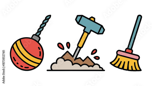 Tools of the Trade: A vibrant illustration showcasing essential equipment for construction or maintenance tasks. The image captures the essence of manual labor.