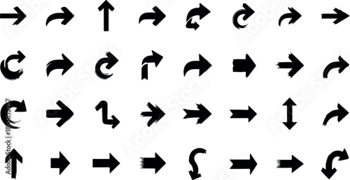 Collection of various arrows and curved directional symbols on a white background