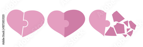 Pink Puzzle Heart Stages of Love and Breakup Illustration