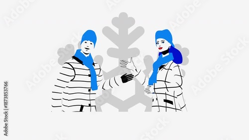Stylized animation of a corporate handshake during winter season. Symbol of business trust, partnership, professional agreement, teamwork and successful collaboration.