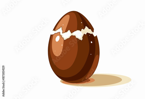 Illustration of a Cracked Chocolate Egg Shell Casting a Shadow on a Plain Surface with a White Background
