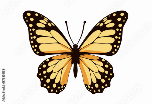 Illustration of a Vibrant Monarch Butterfly with Intricate Wing Patterns in Yellow and Black on a Clean White Background