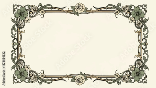 Ornate Vintage Floral Border Design Element.