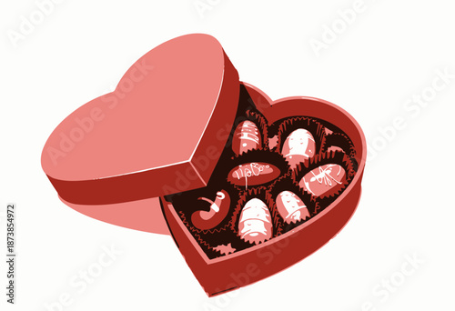 Heart-shaped gift box filled with assorted colorful gourmet chocolates adorned with intricate patterns, ideal for special occasions, celebrations, or romantic gestures