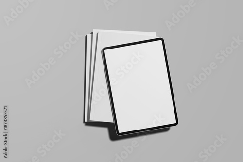 iPad Tablet computers set, isolated on white background and Blank Magazine or Book cover mockup design isolated on white background. the layout of the book cover Template for presentation a publisher.