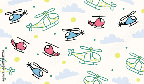 Cute helicopters pattern background vector design