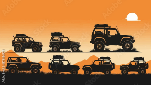 Off Road Vehicles Driving Through Desert Landscape.
