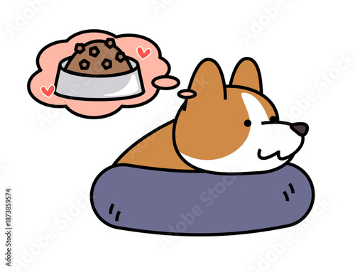 ごはんを楽しみに待つコーギーのかわいいイラスト