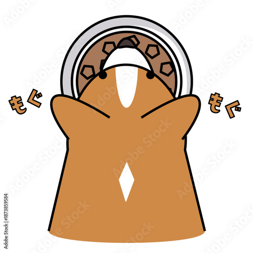 お皿に顔を突っ込んで夢中でごはんを食べるコーギーのイラスト