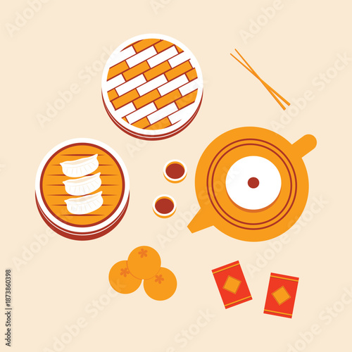 Chinese New Year Celebration with Dim Sum, Tea, and Red Envelopes