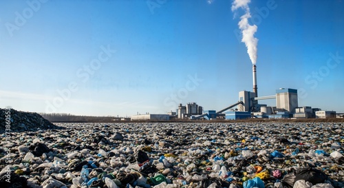 Waste management facility with industrial incinerator plant processing garbage