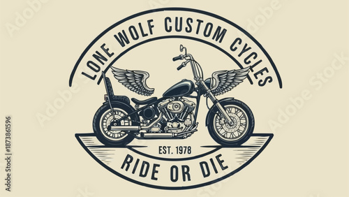 Vintage Motorcycle With Wings Emblem.