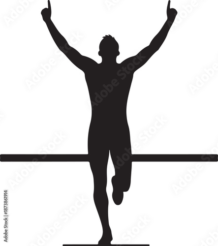 Runner finishing race silhouette, victory pose