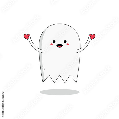 Cute ghost cartoon character spreading love doodle