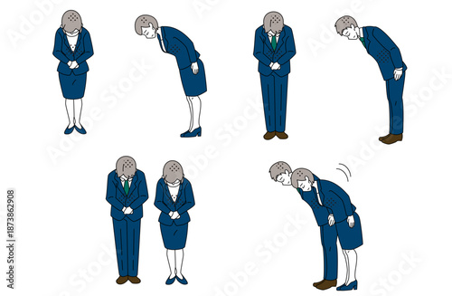 Business People Bowing Apology Illustration Set