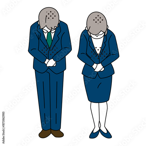 Business Man and Woman Bowing in Apology Illustration
