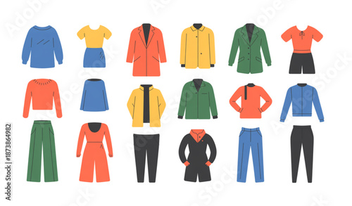 Flat style clothing collection vector set for fashion design