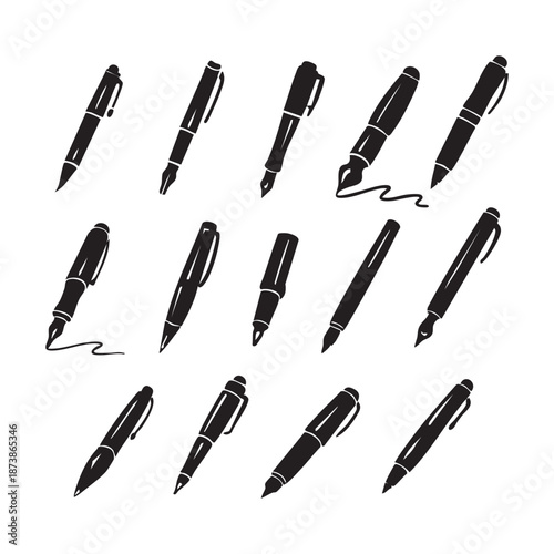 Set of Black Pens Icon Vector Illustration