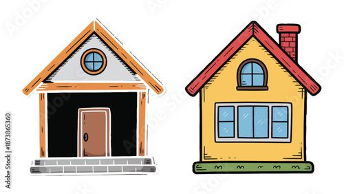 Dream Homes: Two charming illustrations capture the essence of idyllic dwellings, inviting the viewer to envision a life of comfort and tranquility within their walls.