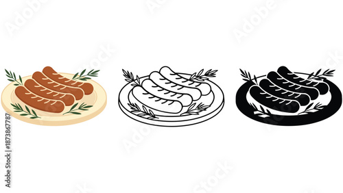 A plate of sausages with herbs in different color variations