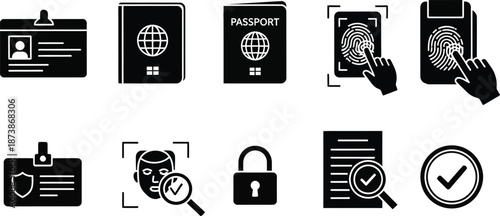 Passport icons vector silhouette set. thin line icon pack.