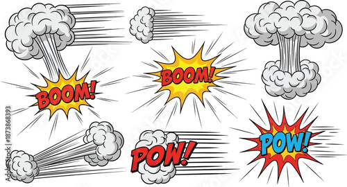 Dynamic comic book explosion with bold BOOM! and action words for vibrant design projects
