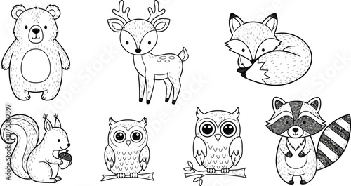 Charming woodland creatures silhouette vector bundle cute fox rabbit owl deer hedgehog raccoon eps scalable silhouette vector illustration white background