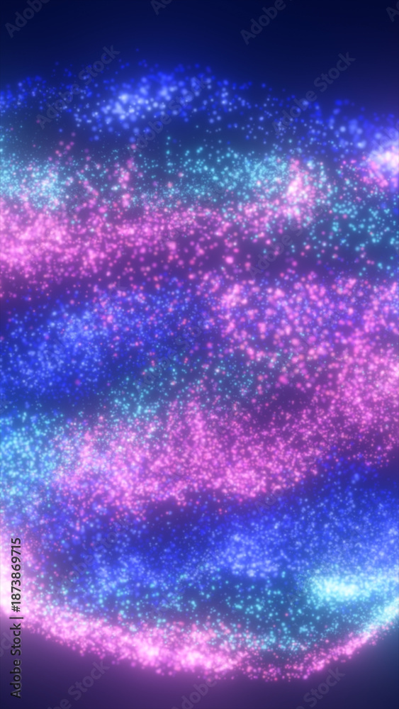 Fototapeta premium Vibrant field of glowing blue and pink particles, creating an abstract energy flow with a cosmic digital aesthetic