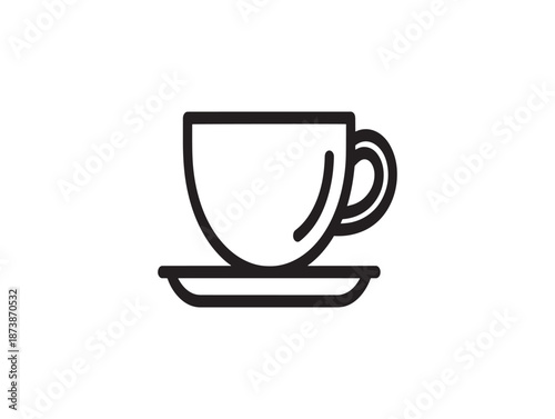Simple line drawing of a tea cup and saucer