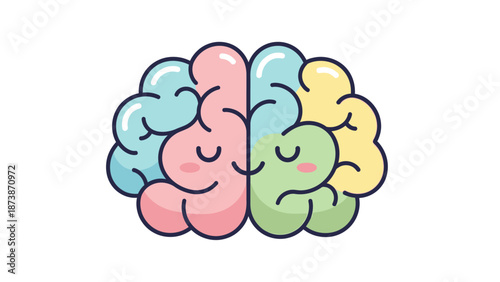Personified brain halves showing the connection between creativity and logic with a friendly smile