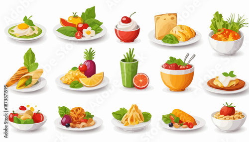 vector art of modern food with cute expression