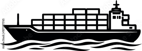 Stylized Black and White Vector Icon Representing Global Maritime Trade and Shipping