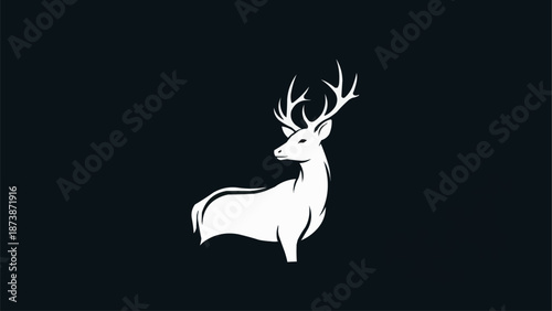 White Stag Silhouette on Dark Background.