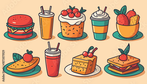 vector art of modern food with cute expression