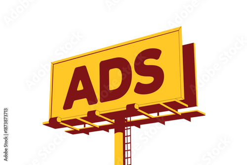 A large yellow billboard with the word ADS on it stands alone