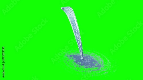 Isolated Thin Waterfall with a Medium flow on an uniform green background