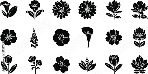 Flowers icon set. Flowers isolated on transparent background. Flowers in modern simple. Cute round flower plant nature collection. Vector illustrator.