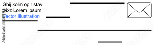 Email correspondence, communication systems, minimalist design, postal concepts, digital messaging, business tools. A stylized envelope icon alongside placeholder text. Email correspondence